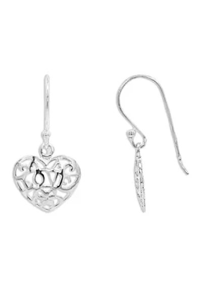 Polished Heart Drop Earrings in Sterling Silver