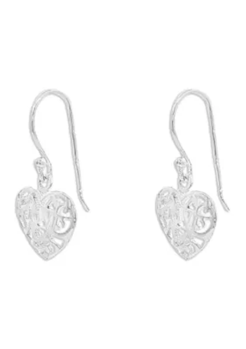 Polished Heart Drop Earrings in Sterling Silver 