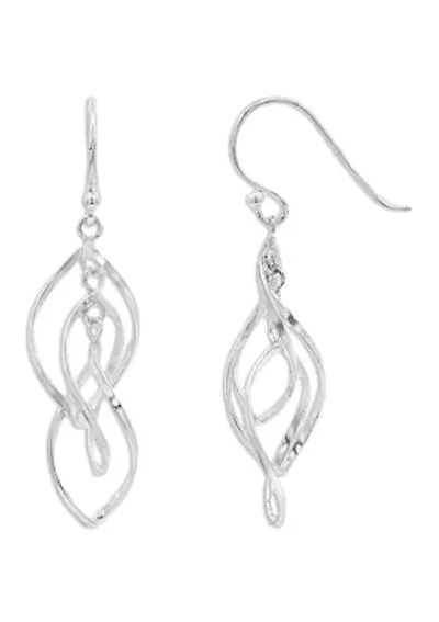 Polished Triple Swirl Drop Earrings in Sterling Silver 