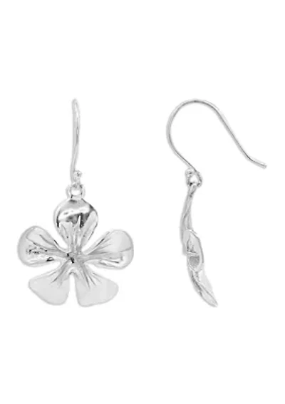 Polished Flower Drop Earrings in Sterling Silver