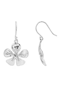 Polished Flower Drop Earrings in Sterling Silver