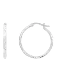 Sterling Siver 25 Millimeter Textured Clicktop Hoop Earrings