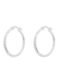 Sterling Siver 25 Millimeter Textured Clicktop Hoop Earrings