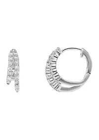  Silver Plated Pavé Cubic Zirconia Double Huggie Earrings