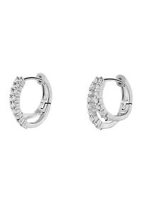  Silver Plated Pavé Cubic Zirconia Double Huggie Earrings