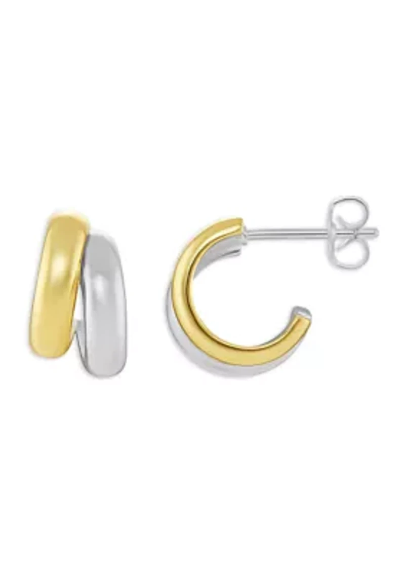 Plated Two Tone Polished Double C Hoop Earrings