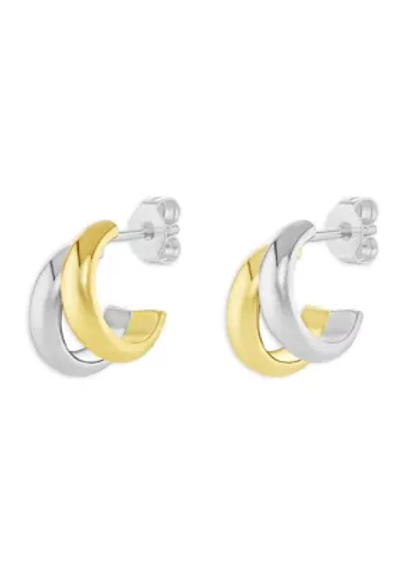 Plated Two Tone Polished Double C Hoop Earrings