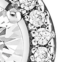 Silver Plated Cubic Zirconia Pave Round Halo Huggie Earrings
