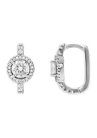 Silver Plated Cubic Zirconia Pave Round Halo Huggie Earrings