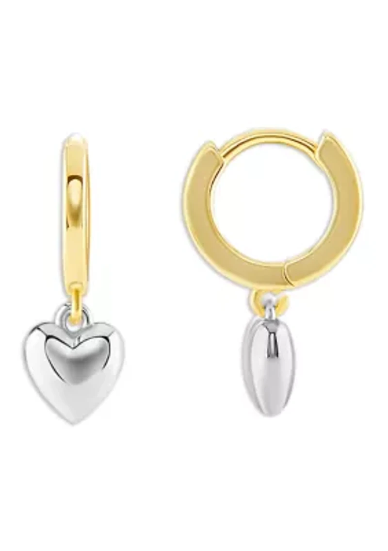 Heart Pendant Tri Tone Drop Earrings 