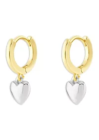 Heart Pendant Tri Tone Drop Earrings 