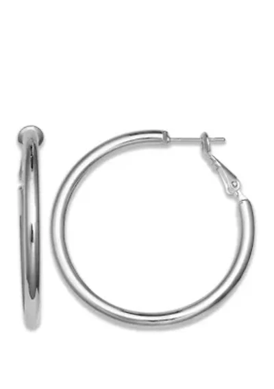  Silver Plated Polished Hoop Paddle Back Earrings