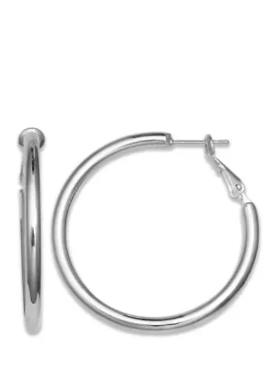 Silver Plated Polished Hoop Paddle Back Earrings  