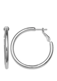 Silver Plated Polished Hoop Paddle Back Earrings  