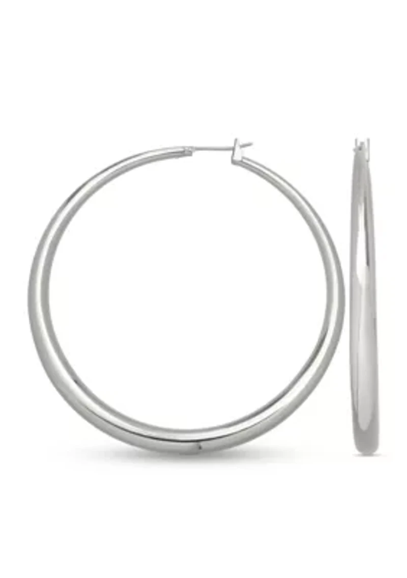 Fine Silver Plated Round Graduated Hoop Earrings