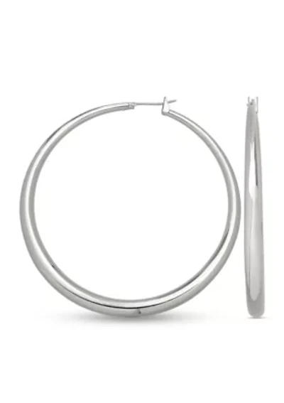 Fine Silver Plated Round Graduated Hoop Earrings