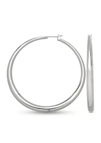 Fine Silver Plated Round Graduated Hoop Earrings