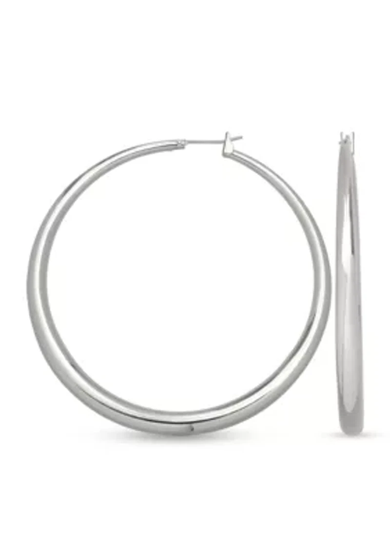 Fine Silver Plated Round Graduated Hoop Earrings