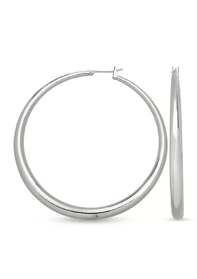 Fine Silver Plated Round Graduated Hoop Earrings