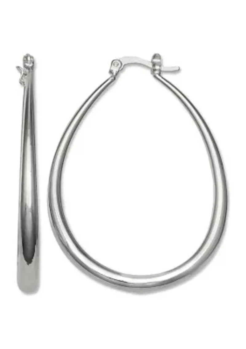 Oval Hoop Earrings in Silver Plated Metal