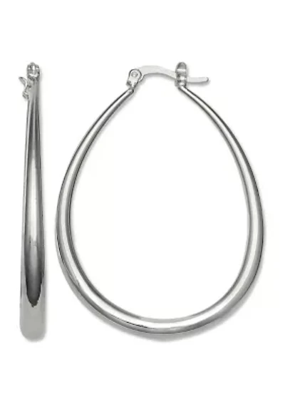 Oval Hoop Earrings in Silver Plated Metal 