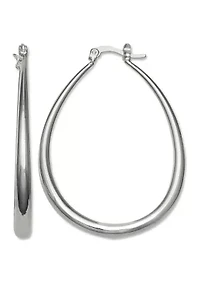 Oval Hoop Earrings in Silver Plated Metal 