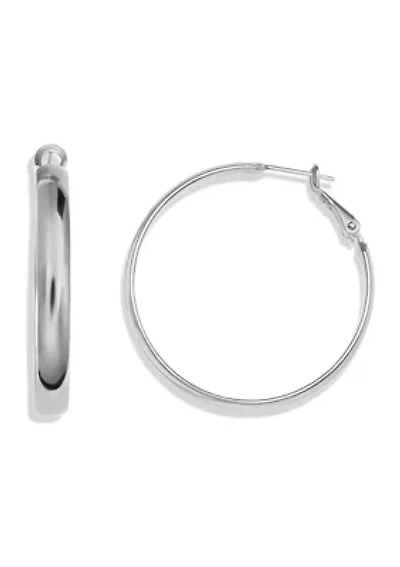 Wide Hoop Earrings in Silver Plated Metal 