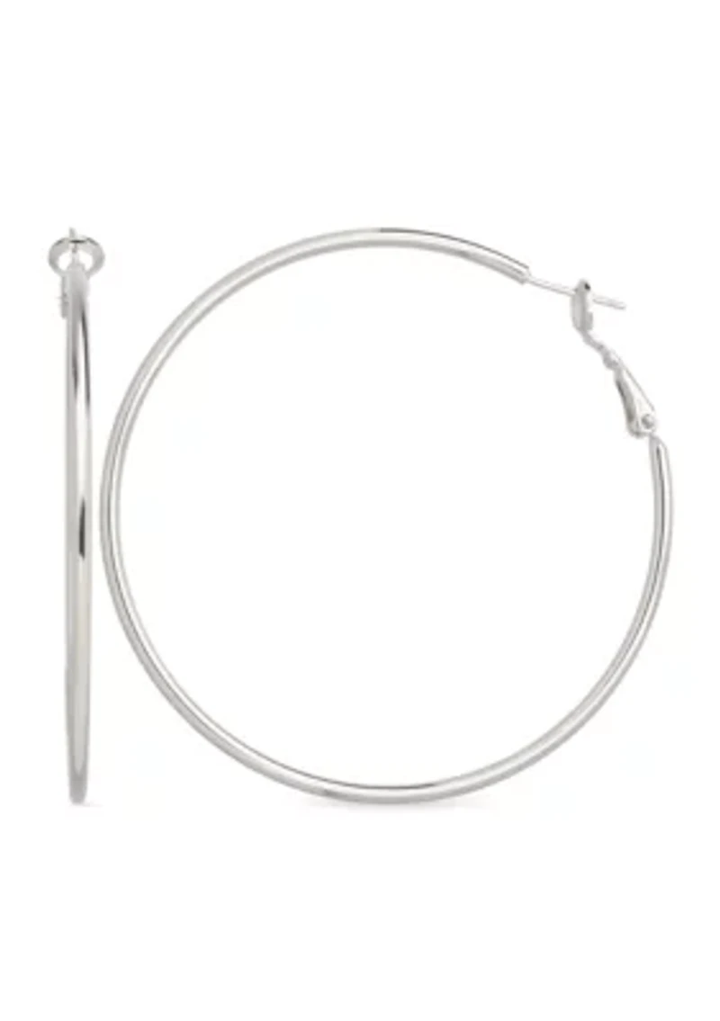 Fine Silver Plated 60 Millimeter Round Lever Back Hoop Earrings