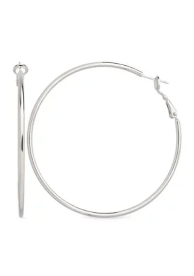 Fine Silver Plated 60 Millimeter Round Lever Back Hoop Earrings