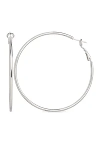 Fine Silver Plated 60 Millimeter Round Lever Back Hoop Earrings