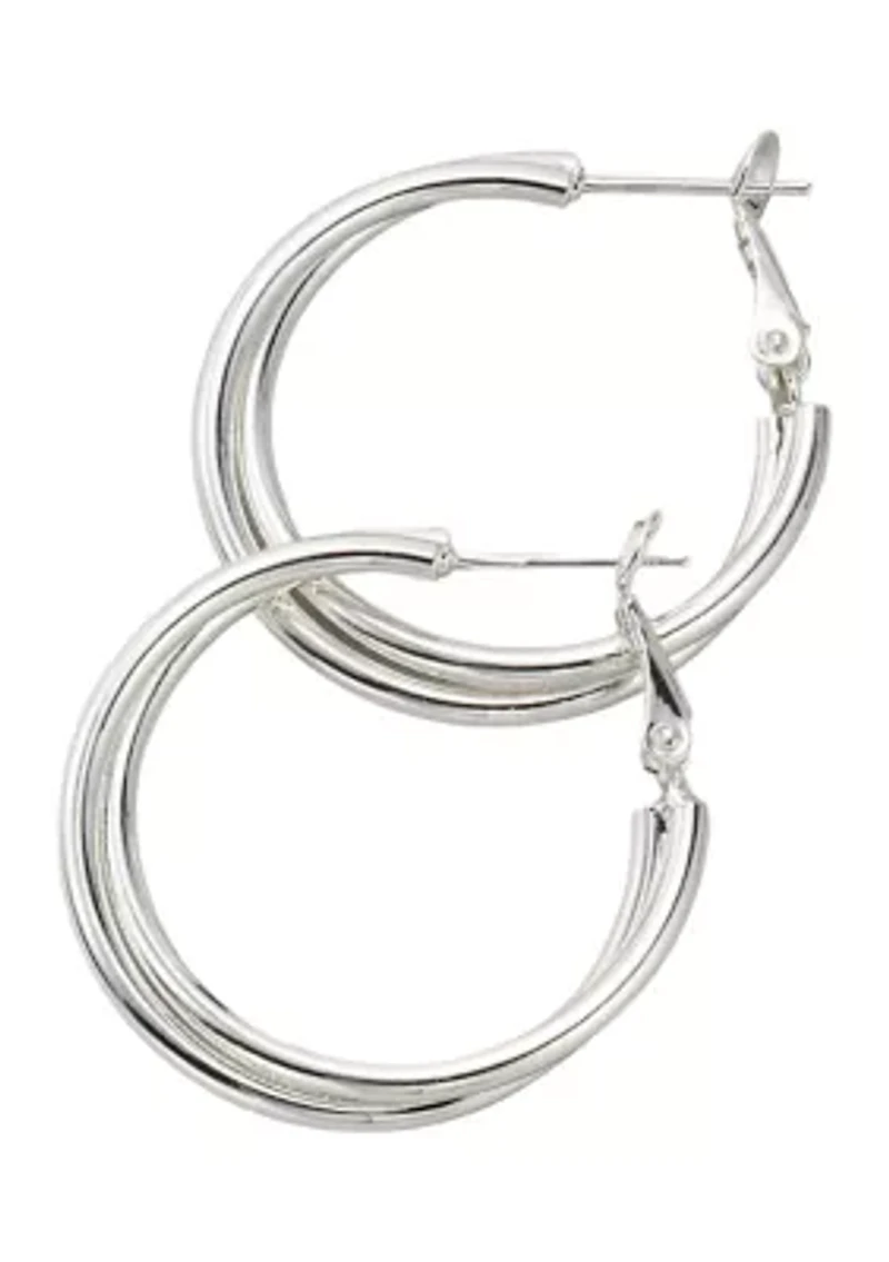 Silver Tone Double Hoop Earrings 