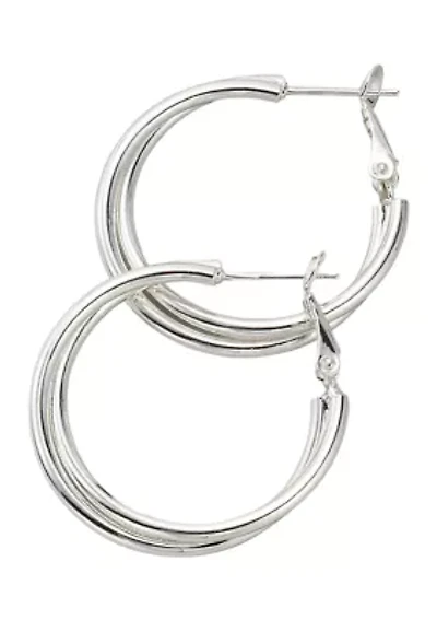 Silver Tone Double Hoop Earrings 