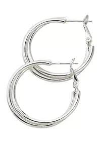 Silver Tone Double Hoop Earrings 