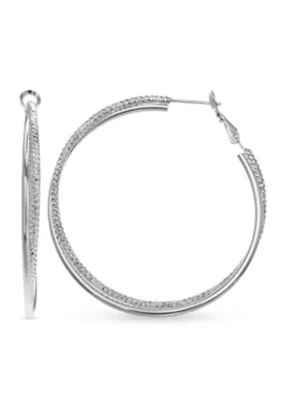 Fine Silver Plated Diamond Cut Hoop Earrings