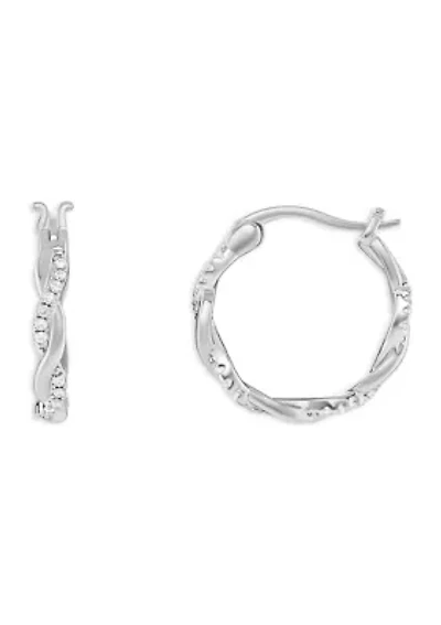 Plated Cubic Zirconia Twisted Hoop Earrings