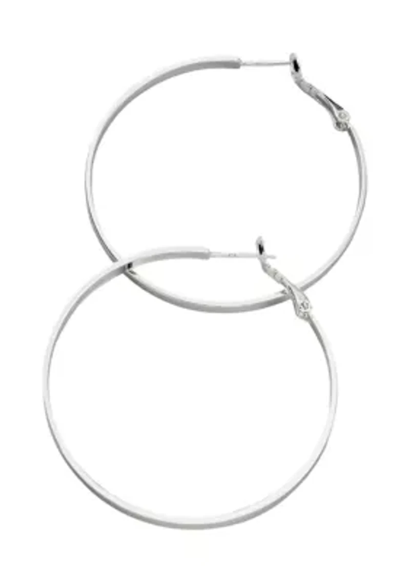 50 Millimeter Silver Tone Flat Hoop Earrings 