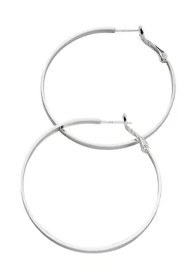 50 Millimeter Silver Tone Flat Hoop Earrings 