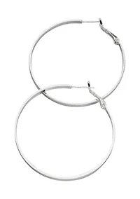 50 Millimeter Silver Tone Flat Hoop Earrings 