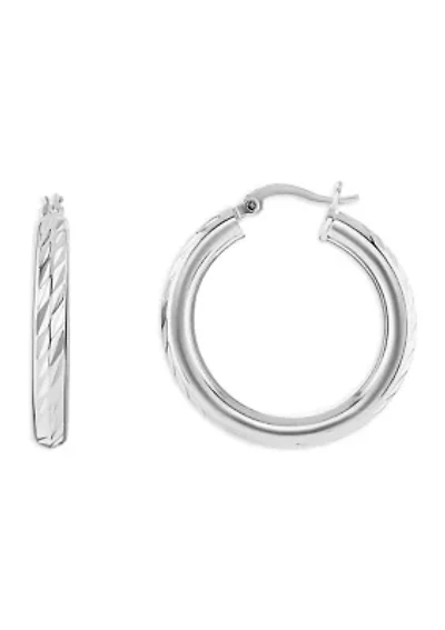 Silver Plated Diamond Cut 30 Millimeter Hoop Earrings