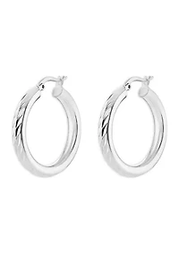 Silver Plated Diamond Cut 30 Millimeter Hoop Earrings