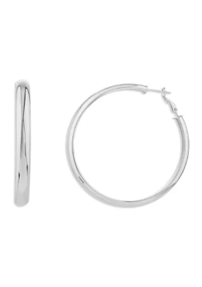 Fine Silver Plated 60 Millimeter Round Hoop Earrings