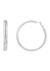 Fine Silver Plated 60 Millimeter Round Hoop Earrings