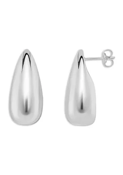 Silver Plated Polished Teardrop Stud Earrings