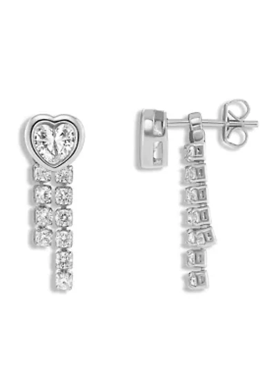 Fine Silver Plated Bezel Heart Earrings