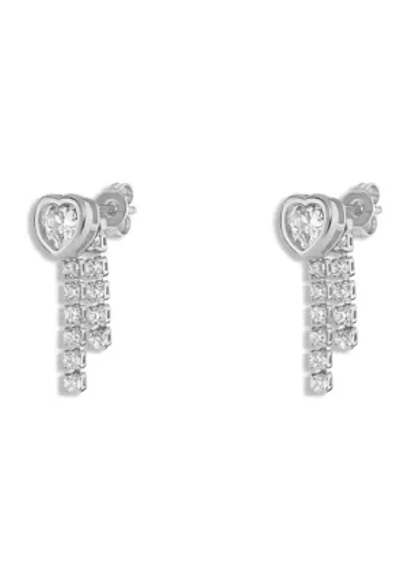Fine Silver Plated Bezel Heart Earrings