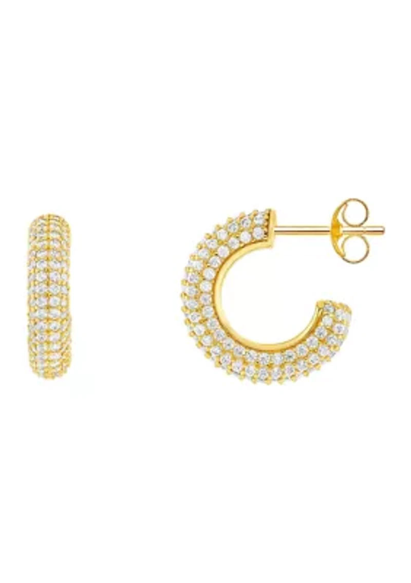 Plated Pavé Cubic Zirconia Rounded C Hoop Earrings