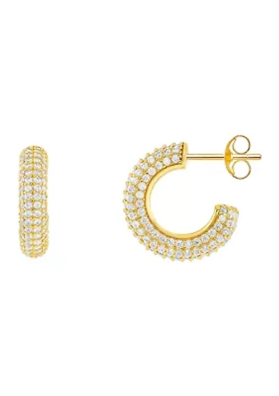 Plated Pavé Cubic Zirconia Rounded C Hoop Earrings