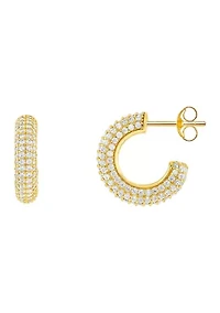 Plated Pavé Cubic Zirconia Rounded C Hoop Earrings