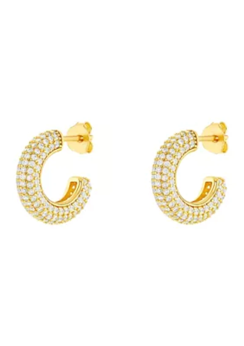 Plated Pavé Cubic Zirconia Rounded C Hoop Earrings