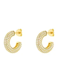 Plated Pavé Cubic Zirconia Rounded C Hoop Earrings